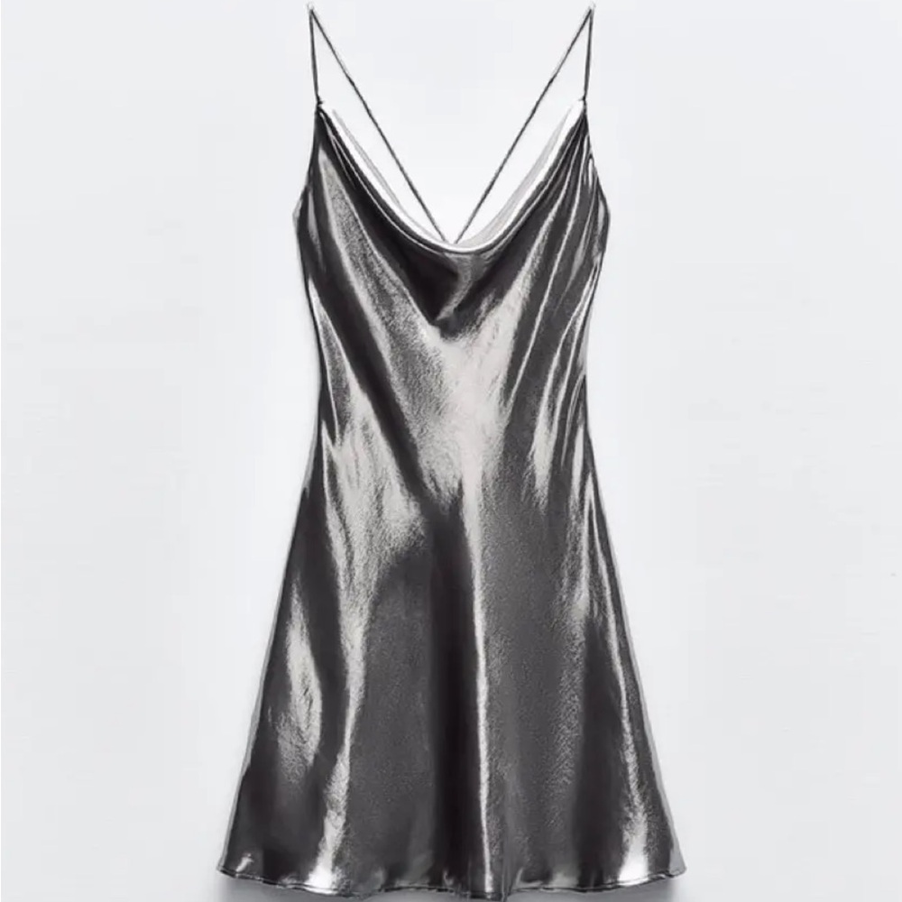 Metallic Silver Slip Dress